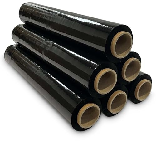 Paletten-Stretchfolie 400 mmx250 m,reißfeste Schrumpffolie,wasser- und feuchtigkeitsbeständige Paletten-Stretch-Schrumpffolie,hochwertige einfach zu bedienende Palettenfolie (schwarz, 6 Rollen)