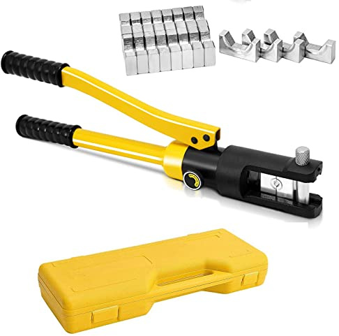 TANGZON 16 Tons 11 Dies Hydraulic Crimper, 16-300 mm² Hydraulic Crimping Tool with Carry Case, Electric Battery Cable Wire Crimping Tool Die Set for Copper and Aluminum Terminal Lugs
