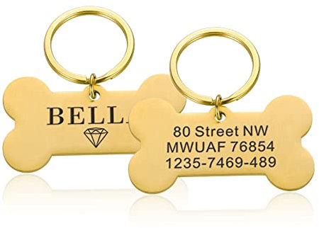 Personalisierte Hundemarke Mit Goldenen Knochen,Benutzerdefinierte Hundemarke,Adresse Für Katzenhalsband,Kleine Hunde,Schilder,Abzeichen,Graviertes Welpenzubehör,Gold,21 X 40 Mm