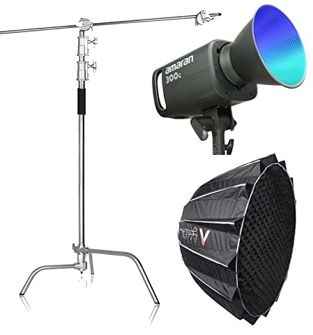 Aputure Amaran 300C with Light Dome II Softbox C Stand Kit, 300W Bi-Color 2500K to 7500K RGBWW Full Color Bowens Mount LED Video Continuous Light