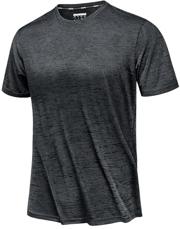 TACVASEN Uomo Felpe Crewneck Manica Corta Camicia Funzionale Asciugatura Rapida Allenamento Atletico Corsa T-Shirt, Nero, L