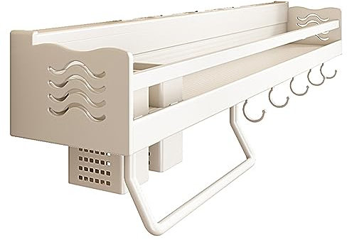 PortaSpezie,Porta spezie per Cucina, da Parete,portaspezie da Appendere da Appeso con 6 Ganci Rimovibili,Organizer Barra portautensili Cucina,50 cm,Bianco