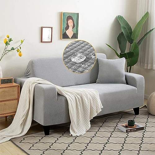 AYLFBFU Wasserfest Sofa Decken Verbesserter, Dickerer Jacquard-Stoff, überzug Sofa 1+2 Sitzer Abnehmbar, Maschinenwaschbar, Sofa Decken Bezug mit verstellbarem Gummiband, Hellgrau (2 Stück)