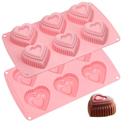 Webake Silicone Heart Cake Mold 3 Inch Tiered Mini Heart Shaped Cake Pans, Heart Cake Molds Muffin Pan, Pack of 2