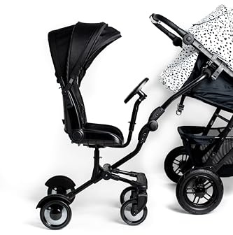 Roma Side Rider, universell buggy board med säte – 4-hjulig barnvagnsplatta för småbarn, sidobuggy board med universell kontakt för enkel fastsättning – leksaksratt – huva