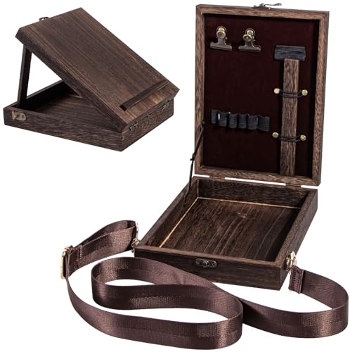 Useekoo Writers Messenger Holzbox mit Scharnierdeckel, Frontverschluss, 24,9 x 19,1 x 6,1 cm, multifunktional, Retro, handgefertigt, tragbar, Künstler, Werkzeug, Aufbewahrung, Postbote, Skizze, Kunst,