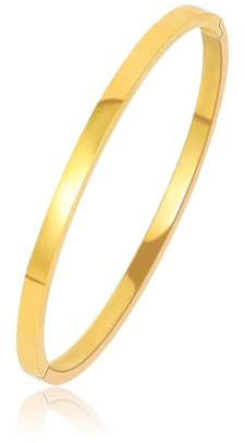 JJDreams Vergoldeter Edelstahl einfacher Stil Armreif 4mm breites Geschenk für Frauen stapelbar Oval Scharnier Armreif