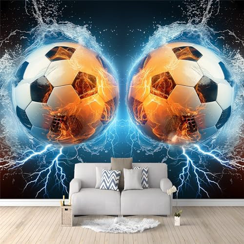 Ice and Fire Football Photo Wallpaper - 400 x 280 cm Wall Mural for Bedroom & Kids Room - Modern Home Decor Poster by Professional Designer Make Photo Mural
