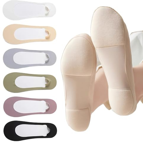 6 Pair Low Cut Womens No Show Socks With Padding For Flats Loafers Shoes