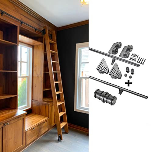 Sliding Barn Door Kit 3.3ft-20ft Full Set Hardware with Extention Track + Floor Roller Wheels - Round Tube Mobile Ladder Tracks for Hanging Rail