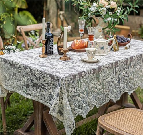 Yaland Nappe en dentelle de style vintage Unie Ronde ou rectangulaire Linge de table Nappe Convient pour table à manger, table basse, mariage, cuisine, extérieur 1 pièce LxL 180x130cm