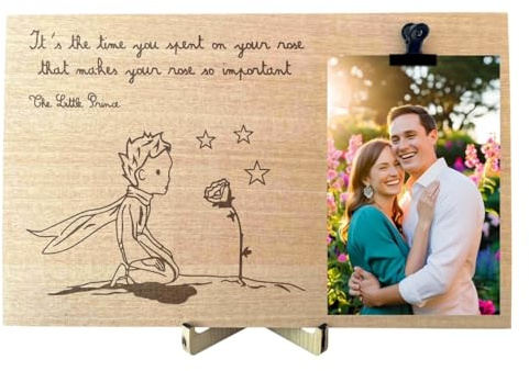 Cadre photo en bois Le Petit Prince, cadre de table, idée cadeau homme et femme, photo avec pince à linge, dévouement pour une personne importante, décoration d'intérieur, gadget (Le Petit Prince)