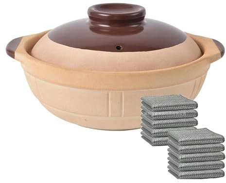 YLME Casseruola Pentola di Terracotta Tradizionale in Ceramica per Fornelli A Gas, Pentola di Terracotta Resistente in Sabbia per Uso Domestico, Casseruola Anti-Crepa,1.6L