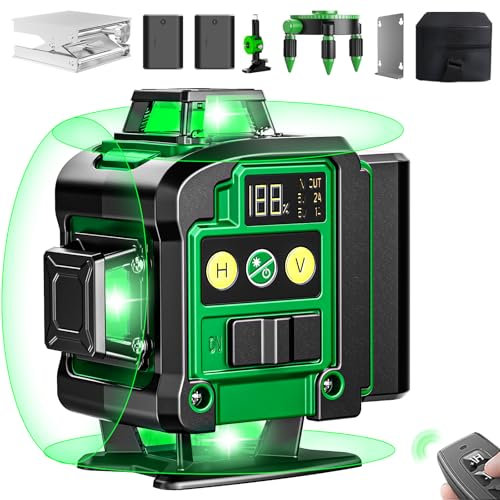Kreuzlinienlaser Mit Stativ, 4 x 360° 16 Lines Laser Wasserwaage Professionell, Laser Level mit LED Digitalanzeige, Impulsmodus, 2 x Akkus, Typ C, Fernbedienung, für Innenbereich - Trueline EXTREME