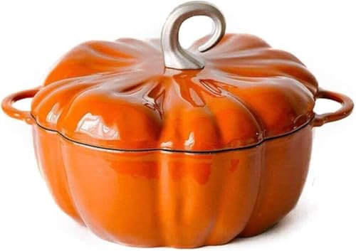 Pentola in Ghisa Antiaderente con Coperchio - Casseruola di Zucca Smaltata Forno Olandese per Cucinare, Casseruola in Ghisa Smaltata con Coperchio