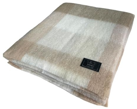 Plaid da Letto in Lana Mohair Lana, Coperta Scozzese (Beige, Matrimoniale)
