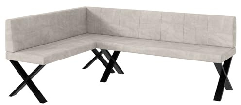 MEBLINI Eckbank für Esszimmer - Küchenbank - Essecke - Sitzecke Küche - Peter - X-Beine 142x196x87cm Links - Beige Samt