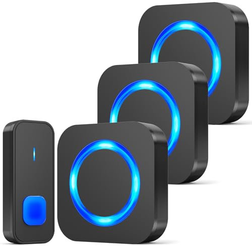 SURFOU Timbre Inalámbrico Exterior Impermeable, Kit Doorbell Puerta para Casa 400M de Alcance Doorbell con 55 Melodías, 5 Niveles de Volumen, Indicador LED, 3 Enchufable Receptor Negro