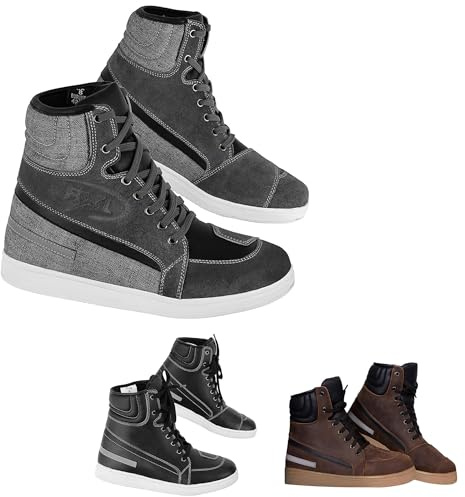 Vaster Moto Motorrad-Sneaker aus Leder, verstärkte Motocross-Stiefel, Tourenstiefel für Herren, Schnürsenkel, rutschfeste Sohle (Grau, EU Schuhgrößensystem, Erwachsene, Numerisch, M, 40)