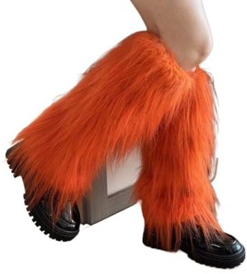 Cazqgoy Damen Kunstpelz Beinwärmer Plüsch Beinwärmer Pelzige Fuzzy Beinstulpen Winter Stulpen Plüsch Pelz Beinstulpen Kunstfell Beinwärmer, Orange, 40cm