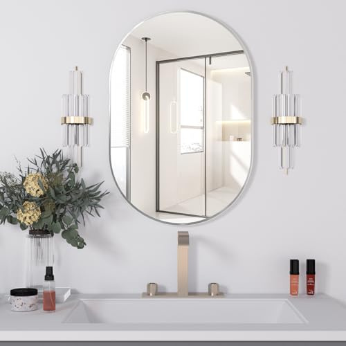 NEUWEABY Espejo Ovalado para baño, 50 x 75 cm Espejo Ovalado de Pared, Espejo Dorados para Muebles de Lavabo, Espejo de Pared Tipo cápsula, Moderno de Aluminio