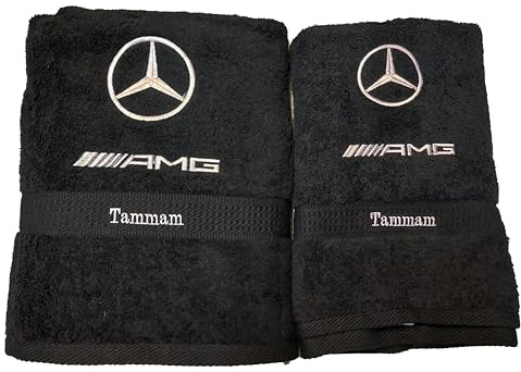 Generisch Handtuch Duschtuch, Set Geschenk Mercedes Baumwolle Bestickt, personalisiert NEU (dunkelgrau, Handtuch 50 x 70)