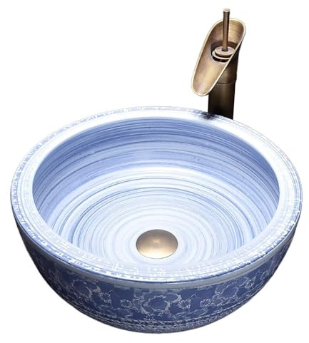 JKJZSALJ Lavabo Vasque Tendance, Vasque Artistique en Céramique Bleu Blanc, Lavabo De Salle De Bain en Porcelaine Durable (Une Couleur B)