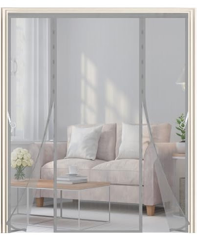 Magnet Fliegengitter Tür 165x210cm,Insektenschutz Doppeltür Fliegengitters,Ohne Bohren,Katzenkrallen Sicher, Stärkere Magneten, Fliegenvorhang für Schiebetür Terrassentür Balkontür,Grau