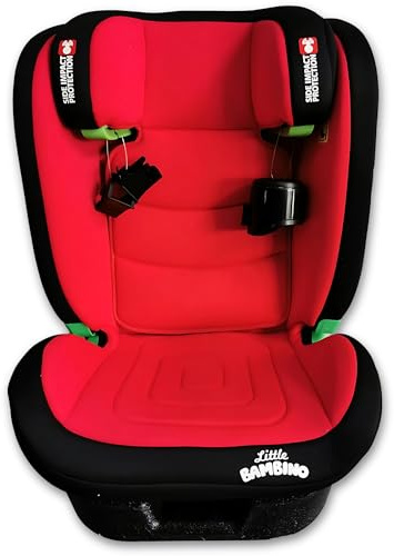 Little Bambino I-Size Kids Car Booster Seat Red ISOFIX 100 to 150 cm Ages 3 to 12 Adjustable Recline Side Impact Protection with Built in Cup Holder Comfortable Lightweight Design