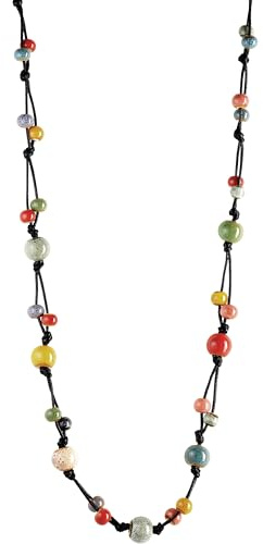 Hanary Hippie-Halskette im Bohemian-Stil, bunte Keramikperlen, langer Strang, Vintage-Sommer-Schmuck, Geschenk für Frauen
