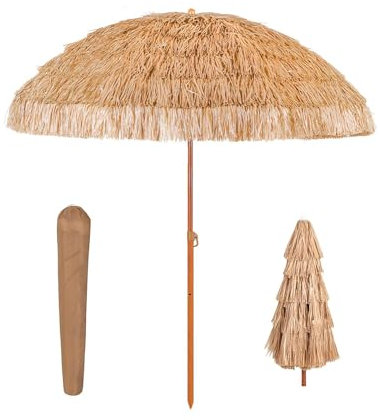 FMCAGNGAKP Sombrilla Playa 300cm, Sombrilla De Paja De PP, Sombrilla Hawaiana con 8 Costillas, Barra Desmontable Y Bolsa De Transporte para Playa, Terraza, Jardín Y Piscina(1.8m/5.9ft)