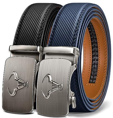 BULLIANT Gürtel Herren 2er, Gürtel Ratsche 35mm,Größe Angepasst | Herren Automatik-Ledergürtel verstellbar mit Geschenkbox für Anzug & Jeans