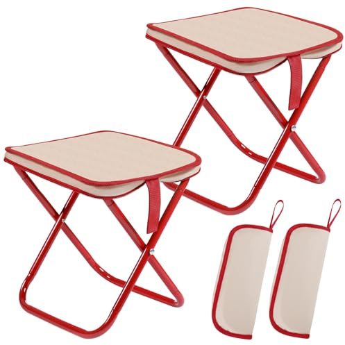 MEGETGOD 2 Pcs Folding Camping Stool, Portable Camping Stool for Adults, Lightweight Mini Foldable Chair, Hold Up to 150kg, Pocket Chair for Camping Fishing Traveling Picnics (2Pcs Red)