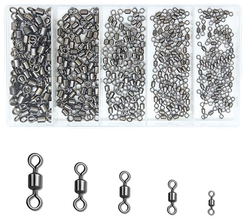 ELLYCIO 250pcs Fishing Swivels, Stainless Swivels Fishing Tackle for Saltwater Freshwater