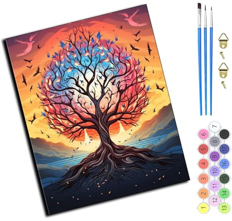 WANGXIAO Malen Nach Zahlen Erwachsene,Mädchen und Junge,Farbiges Leinwand Acrylfarben DIY Ölgemälde Set zur Heimdekoration,40x50cm,Baum des Lebens,ohne Rahmen