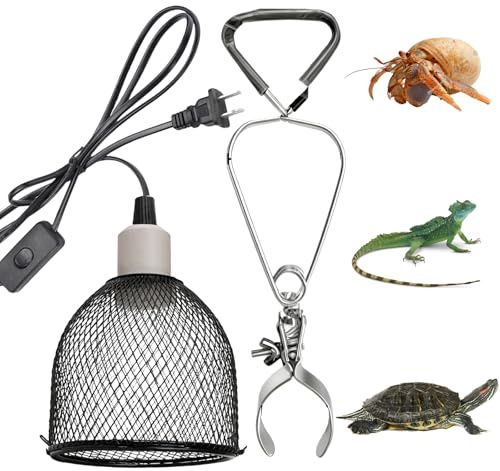BORDEAG Lampada Riscaldante Per Rettili,E27 Portalampada Riscaldante Per Tartaruga,Lampada Termica Rettile Con Gabbia Per Rettili,Tartarughe,Uccelli,Dimmer E Timer