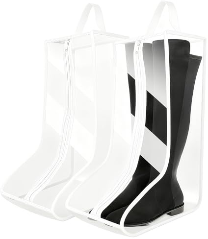 Copidrum Clear Boot Bags for Cowboy Boots Tall Boot Storage Organizer with Handle Transparent Shoe Dust Covers for Travel Riding Leather & Snow Boots (White-2ig)