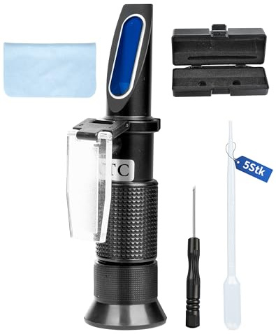 ZITFRI 4-in-1 Frostschutz Refraktometer mit ATC, Kühlmitteltester für Ethylenglykol (G11 G12) Propylenglykol G13, AdBlue (DEF) Batteriesäure Handrefraktometer (Schwarz 504, 504 Panel)