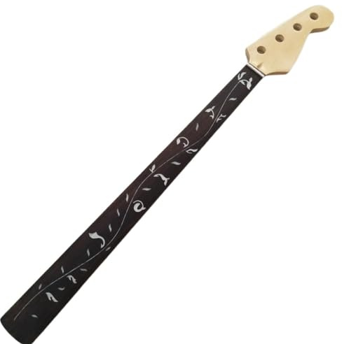 Fretless P BASS Gitarrenhals, Ahorn, 20 Bünde, Rose Real Inlay, 4 Saiten, glänzend
