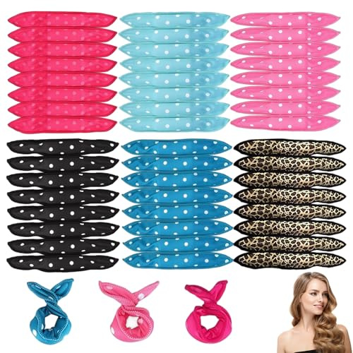 Heatless Curlers Long Hair, 48 Pcs Pillow Rollers with Retro Polka Dots for Sleep Curlers, Sleep in Rollers, Hair Styling Tools for Children, Women Tousle Hair Styling Tools (6 Color*8 Pcs)