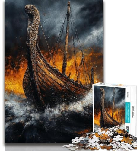 Puzzle 1000 pièces pour Adultes et Adolescents Bateau Viking Drakkar pour Passer Le Temps en Vacances avec des pièces de Formes aléatoires entièrement emboîtables 38x26cm