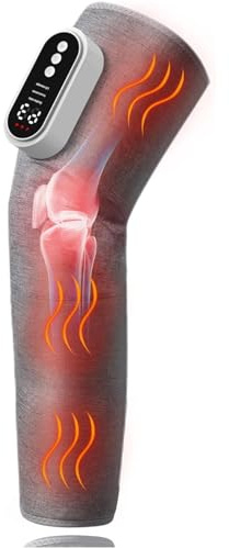 Massaggiatore per Gambe Senza Fili, Massaggiatore Airbag con 3 Modalità, Intensità, Riscaldamento del Ginocchio, Terapia Compressiva di Drenaggio Linfatico con Timer di 15 Minuti (grigio 2)