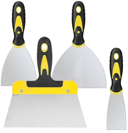Paint Wallpaper Scraper Set, Putty Knife, 2'', 4'', 6'', 8'' Stainless Steel Paint Scraper Set with Soft Handle, Wall Scraper and Stripping Knife Set, Plastering Tools for Drywall(4 Pack)
