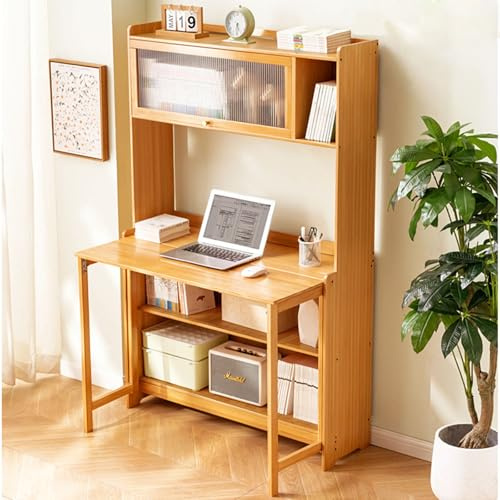 LLNWDNB Scrivania Pieghevole con Libreria Scrivania Studio Larga Ripiano Sottopiano Anta Vetrata Angoli Arrotondati Meccanismo a 3 Passi per Camere da Letto Soggiorni Dormitori A,103cm