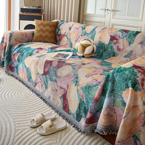 YHXBD Sofa-Überwurf, Decke mit Quasten, Retro, botanisches Blumenmuster, rustikaler Stil, dekorativer Sesselüberwurf für Sitzmöbel, Couch und Bett, A-04, 180 x 280 cm
