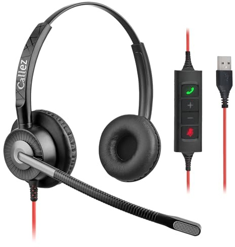 Callez USB PC Headset, Stereo Headset mit ENC 2 Noise Cancelling Mikrofon | Teams Anrufsteuerung, Business PC Kopfhörer mit Kabel für Homeoffice Call Center, Teams Zoom Skype Videokonferenzen