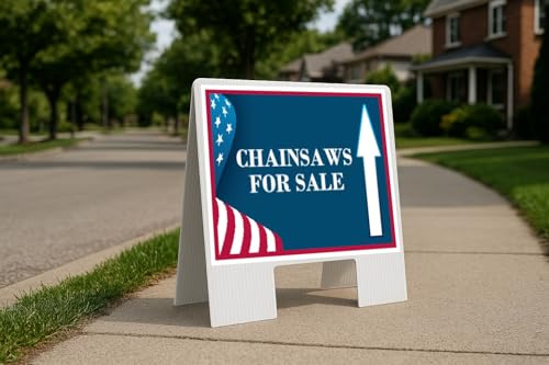 Chainsaws For Sale 4Th Of July American Flag Usa Patriotic Bunting Up Arrows A-Frame Single Sided 23x23 in. Yard Road Sign