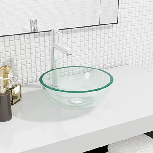 Transparentes Waschbecken aus Hartglas, 30x12 cm rund, robustes Aufsatzwaschbecken für Badezimmer, Gäste-WC und Küche, langlebige Glasstärke 1,2 cm