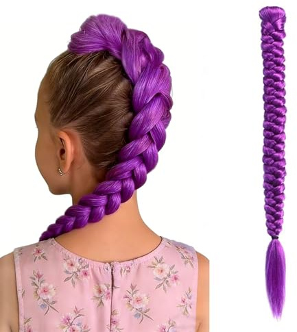 AYZDJ Extensiones de pelo largo de color púrpura para cosplay, caja de fibra sintética, 26 pulgadas, clip simple en cola de pony, para disfraz de Halloween (lila, 26 pulgadas)