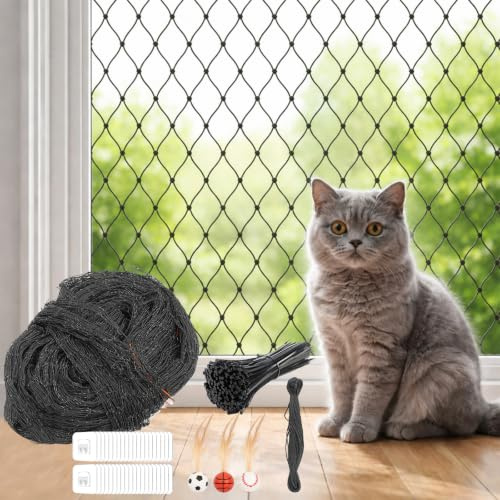Katzennetz für Balkon, Drahtverstärktes Katzenschutznetz 4x3m, Ohne Bohren, Biss- Und Reißfest, UV-Beständig & Witterungsfest, Balkonnetz für Katzen zur Sicherung von Balkon, Terrassen, Fenstern
